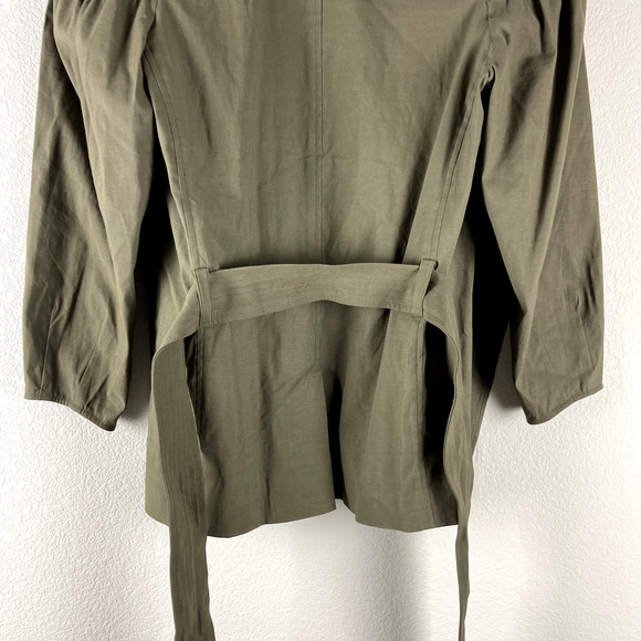 ALC Kendrick Blazer Jacket Womens 4 Green Belted Puff Sleeve Linen Blend Minimal - Picture 14 of 16